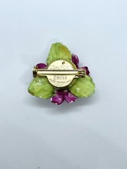 Vintage Coalport Bone China Red Rose ‘Forget Me Not’ Flower Leave England Brooch