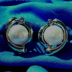 Original Elegant Pearl DIAMOND European Earrings Deco Design Syle Studs 14K GOLD