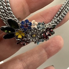 Multi Strand Enamel Rhinestone Slide Pendant Necklace Silver Tone 16-21”