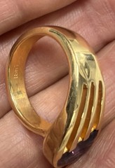 Vintage 18 KT HGE Gold Plated Amethyst Cocktail Statement Ring Size 8, 8.17 Gr