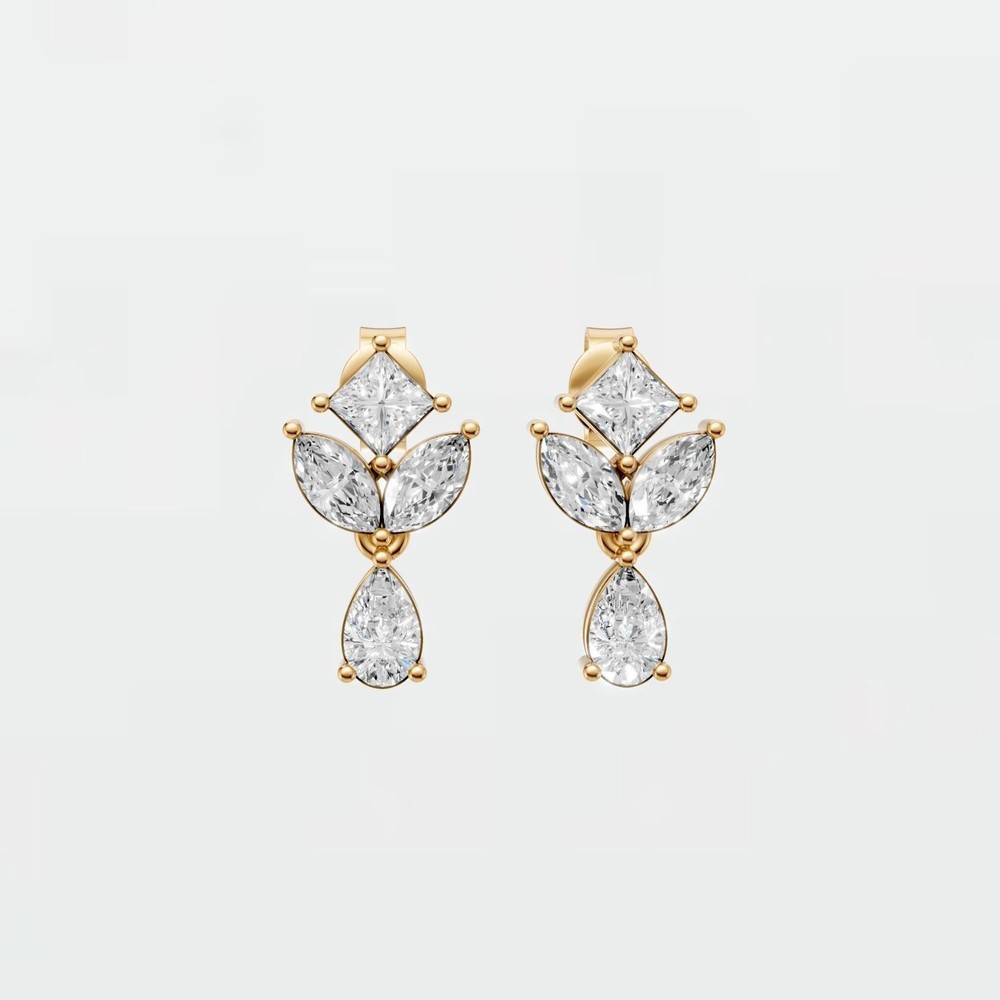1.35 CTW Princess, Marquise & Pear Lab Grown Diamond Drop Earring Prong Setting