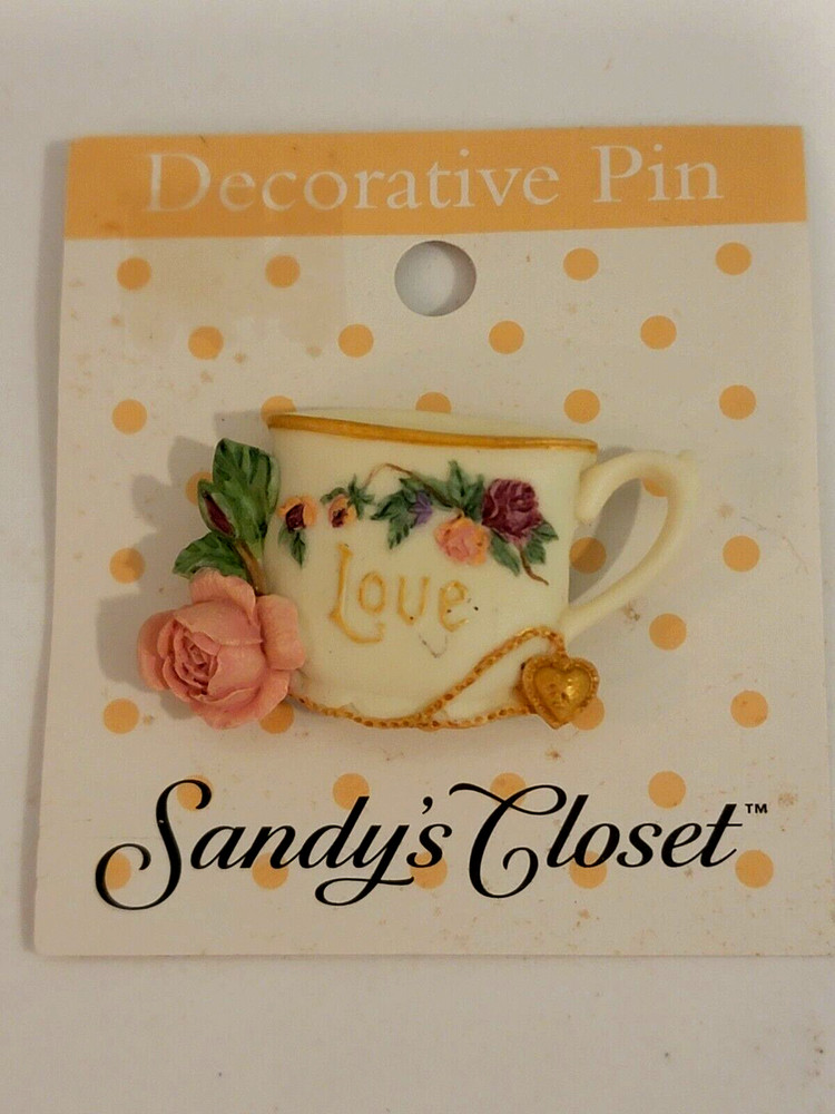 NOS Retro Love Teacup Decorative Pin Brooch Sandy’s Closet 2000 Item 18251