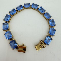 Vtg Blue Stone Tennis Bracelet Gold Over Sterling Silver Thailand UTC QVC Design