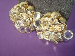 SWAROVSKI SWAN SET/LOT CLEAR CRYSTAL BEZEL NECKLACE 36″&EARRINGS,CLUSTER,DANGLE