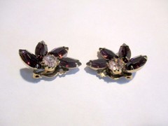Amethyst Looking Brooch and Earring Set ~ Brooch w/Pin and Clip Earrings