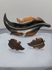 Renoir Brooch Pin and Earrings (1940’s c. leaf motif)