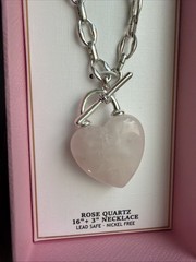 Piper.k Rose Quartz heart pendant necklace 16”+3”silver tone leadsafe nickelfree