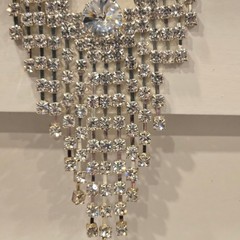 Antique Dramatic Rhinestone Brooch Cascading Fringe Rivoli Center Stone art deco