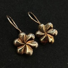 Vintage Soviet Gold Wash 875 Silver Earrings USSR Russian Floral Dangle Vermeil