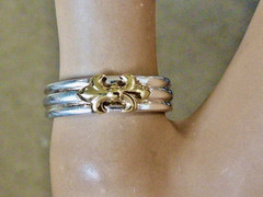 VINTAGE STAMPED 10K YG & STERLING SILVER FLUER DES LIS BAND RING SIZE 9.75 RING