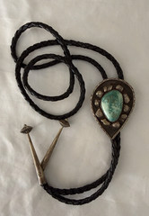Vtg Southwestern Sterling Silver Turquoise Nugget Bolo Tie by Bennett Pat Pend