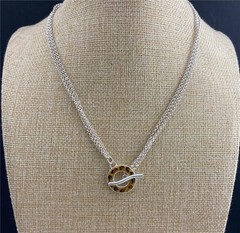 David Sigal Sterling S. Smoky Quartz Heart Leopard Print Toggle Clasp Necklace