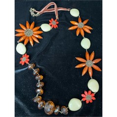 Joan Rivers Orange and Cream Boho Floral Statement Necklace 1709