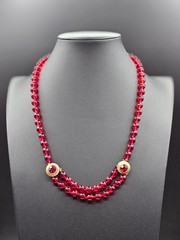 VINTAGE Judith McCann NY Red Glass Bead Gold Tone Necklace 25” GORGEOUS