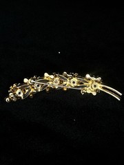 DeLizza And Elster D&E Juliana Pearl & Aurora Borealis Rhinestone Leaf Brooch
