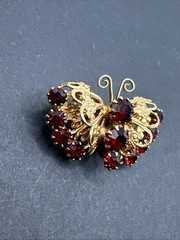 Vintage Red Rhinestone Butterfly Brooch J42