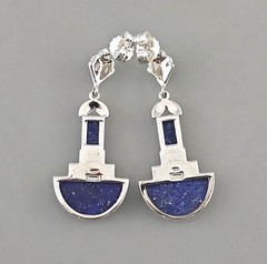 Lapis Lazuli Art Deco Stud Earrings 925 Silver Markasite Butterfly 1.5×3.7cm