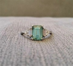 Mint Green 2 Ct Lab Created Emerald Gothic Engagement & Wedding 925 Silver Ring