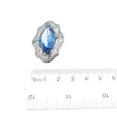Silver-Tone Antique Art Deco Blue Rhinestone Filigree Pin Brooch