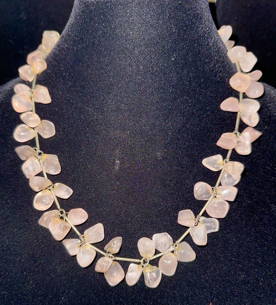 Antique Victorian Rose Quartz Cluster Necklace Silver Link Pools of Light 97 Gr