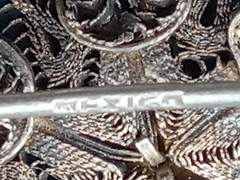 Antique Mexico Silver Ornate Filigree Flower Theme Round Pin: 2.25″ in Diameter