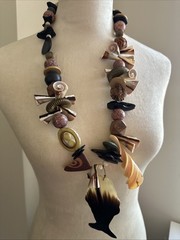 Vtg Polished Horn Fish Pendant Chunky Statement Necklace.See pics.