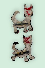 Antique Micro beaded black cat applique pins Brooch rhinestone eyes seed pearl