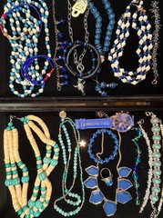 Vintage Blue Jewelry Lot Statement Necklaces Bracelets Working Watch 15 Pc
