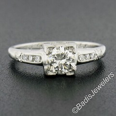 Antique Platinum 0.60ctw Old European Cut Diamond Floral Work Engagement Ring