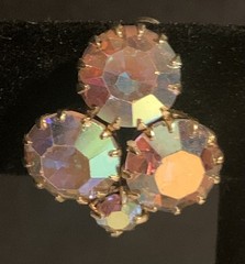 Aurora Borealis AB Clip-On Earrings Gold Tone Vintage