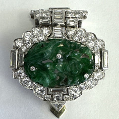 Vintage Platinum Gold Diamond Jade Brooch