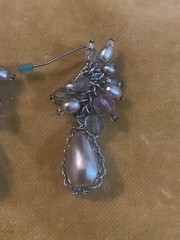 Champagne/Silver Tone Dangle Faux Tear Drop Pierced Earrings W/ Clusters