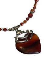 Red Stone Silver Tone Heart Necklace Earring Set Gothic Artsy Style