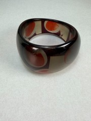 Vintage Wide Lucite Bangle Bracelet Brown Cream Orange Mod Retro