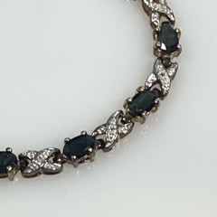 Vintage Sapphire Tennis Bracelet XO Sterling Silver 925 Gold Vermeil 6.5″ PAJ