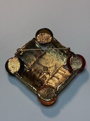 Les Bernard Gold Tone Square Colorful Brooch Costume Jewelry