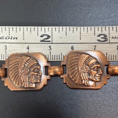 Copper Linked Bracelet Vintage Native American Rectangle Indian Chief Panels 7″