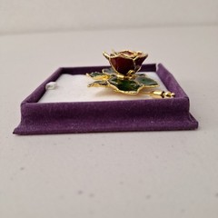 VINTAGE METAL ENAMEL ROSE FLOWER PIN BROOCH RUFFLE PETALS Rose 3″ NEW
