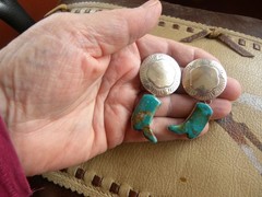 STERLING & TURQUOISE DANGLING COWBOY BOOT EARRINGS 2-1/4″