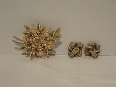 Vintage D&E Juliana Topaz Orange Brooch and Earring Set, Costume Jewelry