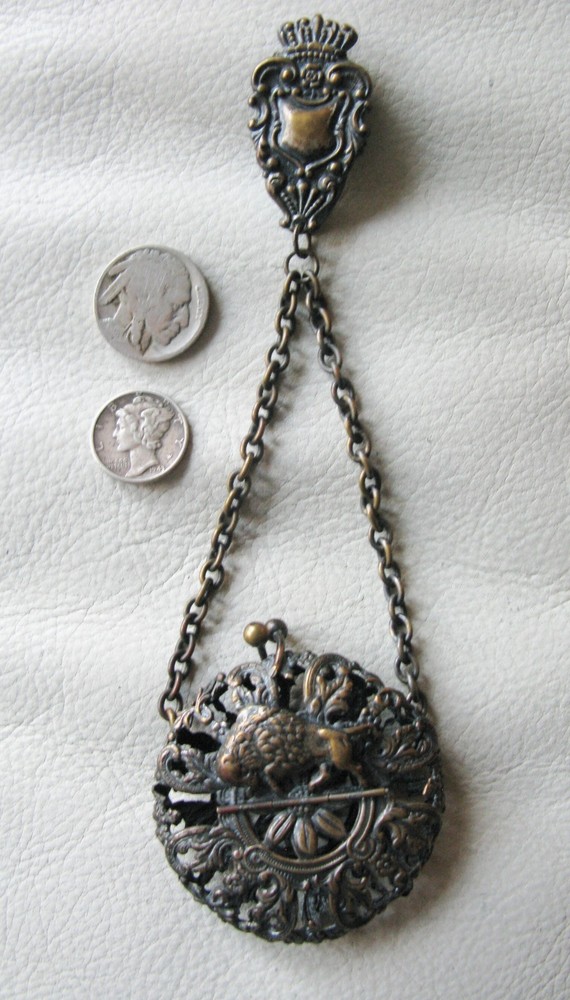 Antique Chatelaine Belt Clip Art Nouveau Buffalo Filigree Purse Vinaigrette