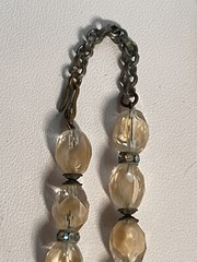 Vintage Beaded Choker Necklace Clear Tan Beads Rhinestones Glamorous Jewelry