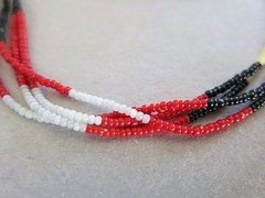 Necklace Red Gray Black 2mm Beads with Porcupine Quills 26 inch [1919]