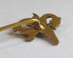 ANTIQUE VICTORIAN MYTHICAL DRAGON SEED PEARL STICK PIN GOLD GILT BRASS