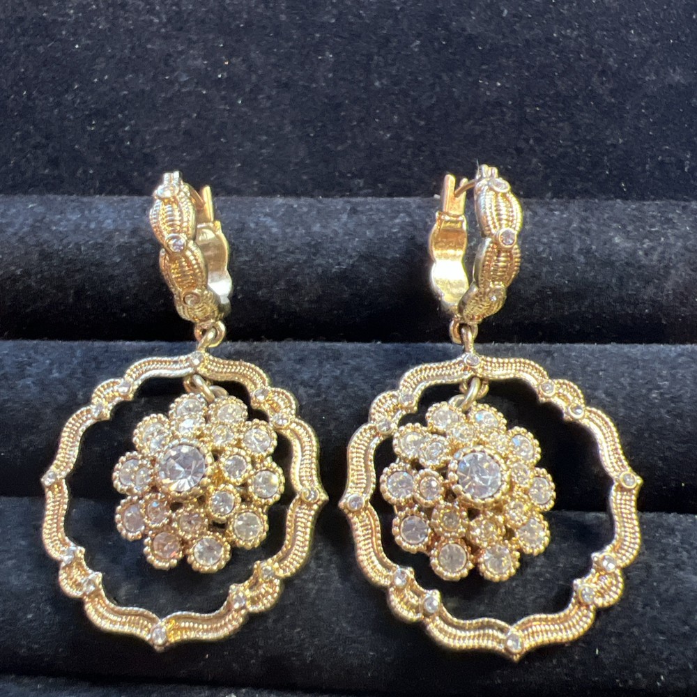 Carol Lee Gorgeous Rhinestone Big Dangle Pierced Earrings