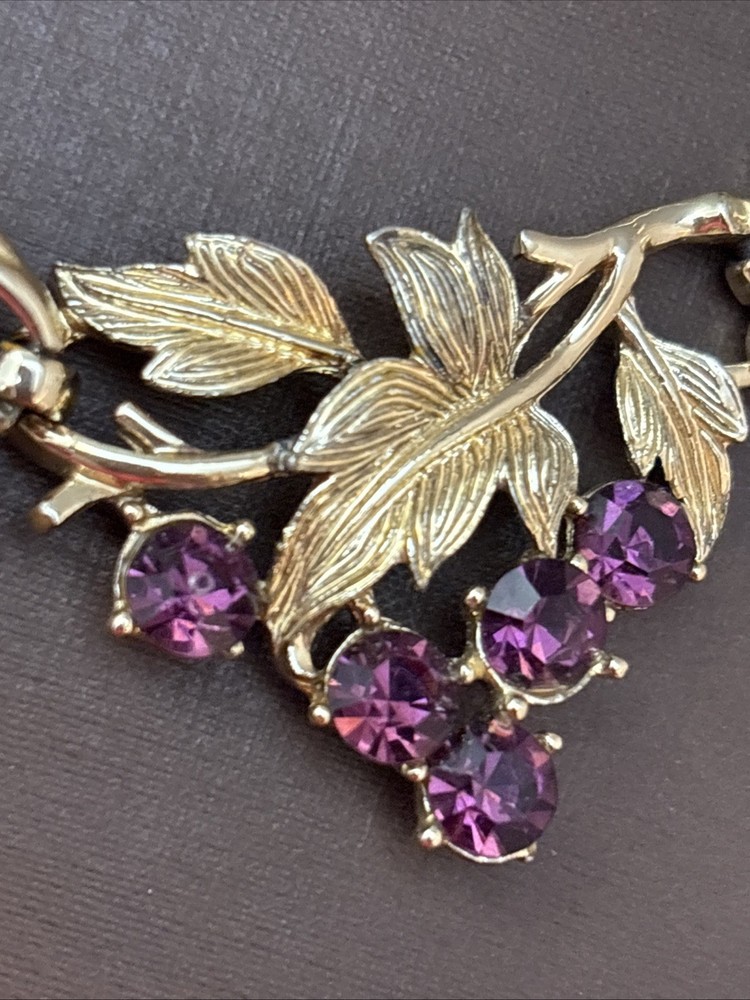 Vintage Coro Pegasus Grape Cluster Necklace Purple Amethyst Rhinestone