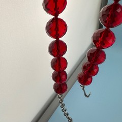 Vintage Red Glass Bead Choker Necklace Faceted Chunky Heavy Hand Knotted Czech?