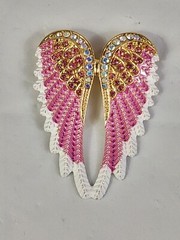 Beautiful Angel Wings Brooch Pendant Iridescent Rhinestones Gold Tone White Pink