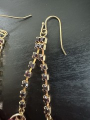 Nice Vintage Gold Tone Pink Purple Deep Red Rhinestone Dangle Hook Earrings