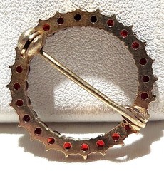 Victorian Rose Cut Garnet Sterling Silver Gold Vermeil 7/8 Inch Circle Brooch